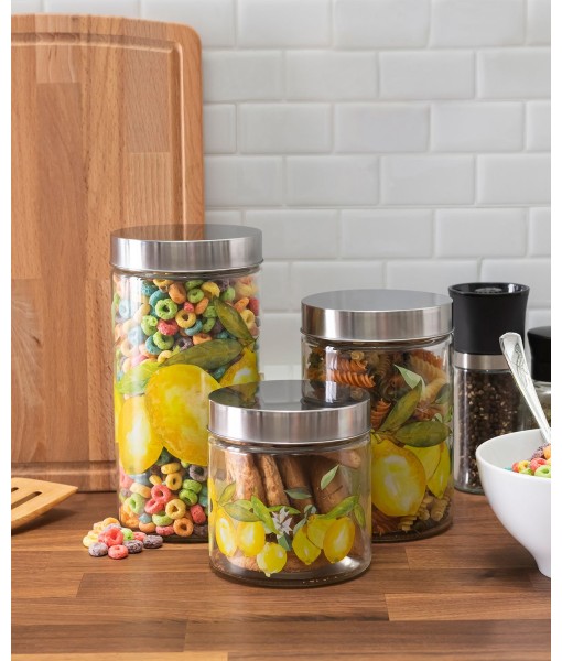 Lemon Branches Glass Canisters Set  3 Piece