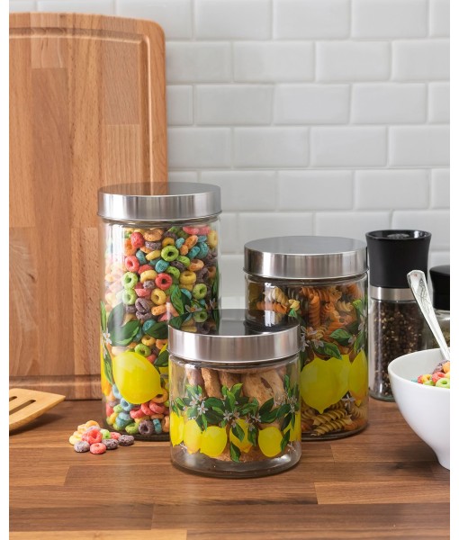 Lemon Glass Canisters Set  3 Piece