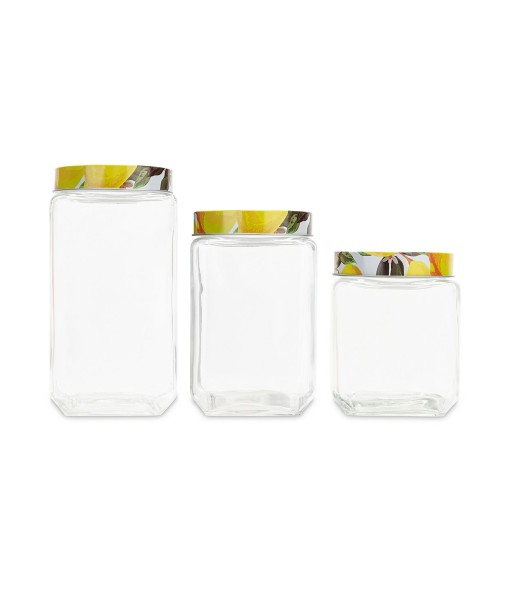 Blossoms Lemons Square Glass Jars Set  3 Piece