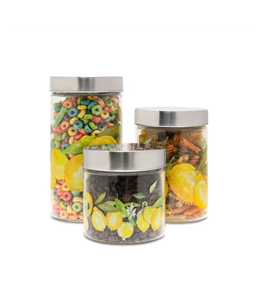 Lemon Branches Glass Canisters Set  3 Piece