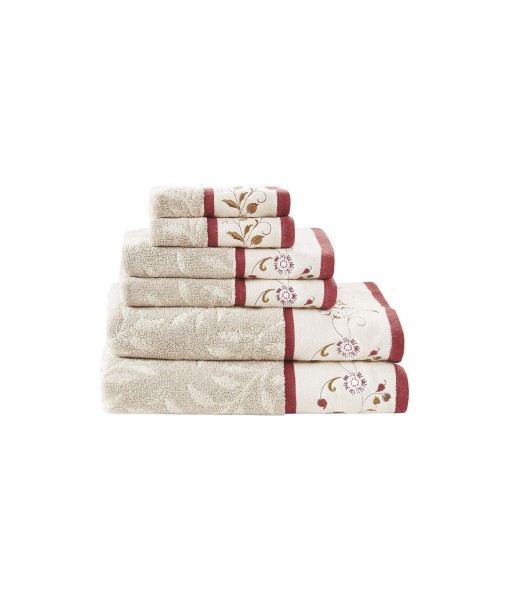 Serene Embroidered Cotton Jacquard 6 Piece Towel Set Red